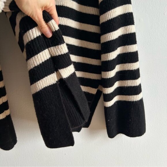 H&M Sz S Nautical Coastal Knit Black And White Strip 1 4 Zip Relaxed Sweater - Picture 6 of 9